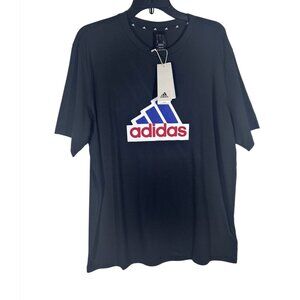Adidas Men's Black T-Shirt Red & Blue Logo Size Large Crew Neck Short Sleeve NWT